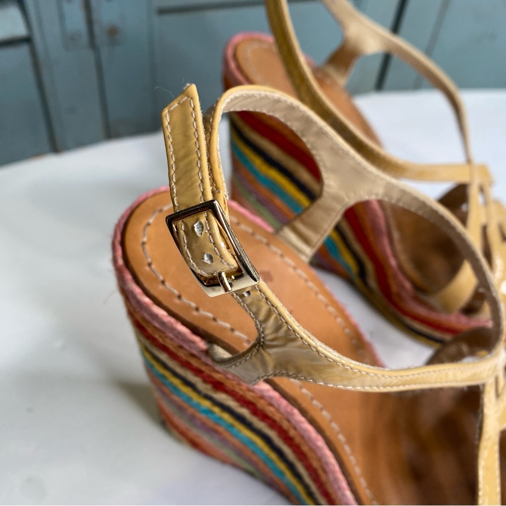 Kate Spade Lindsay Rainbow Espadrille Raffia & Leather Wedge Heel Sandals Size 6 - Picture 10 of 12